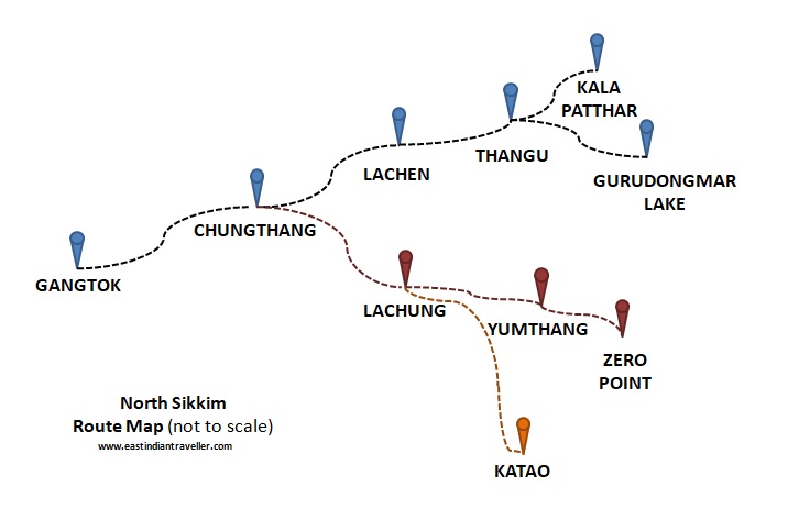 North Sikkim Major Tourist Places Map